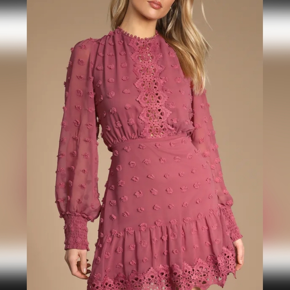 Mauve pink long sleeved ruffle dress